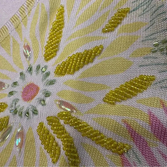 Sweaterworks Women’s Floral Beaded Silk Sweater Multi Color Sz Medium - Picture 6 of 11